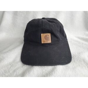 CARHARTT Sewn-On Leather Logo Patch Black Strapback Adjustable Baseball Hat
